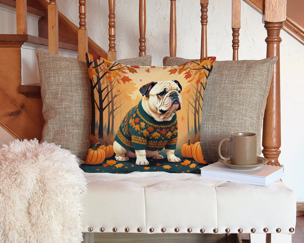 White English Bulldog Fall Throw Pillow-2