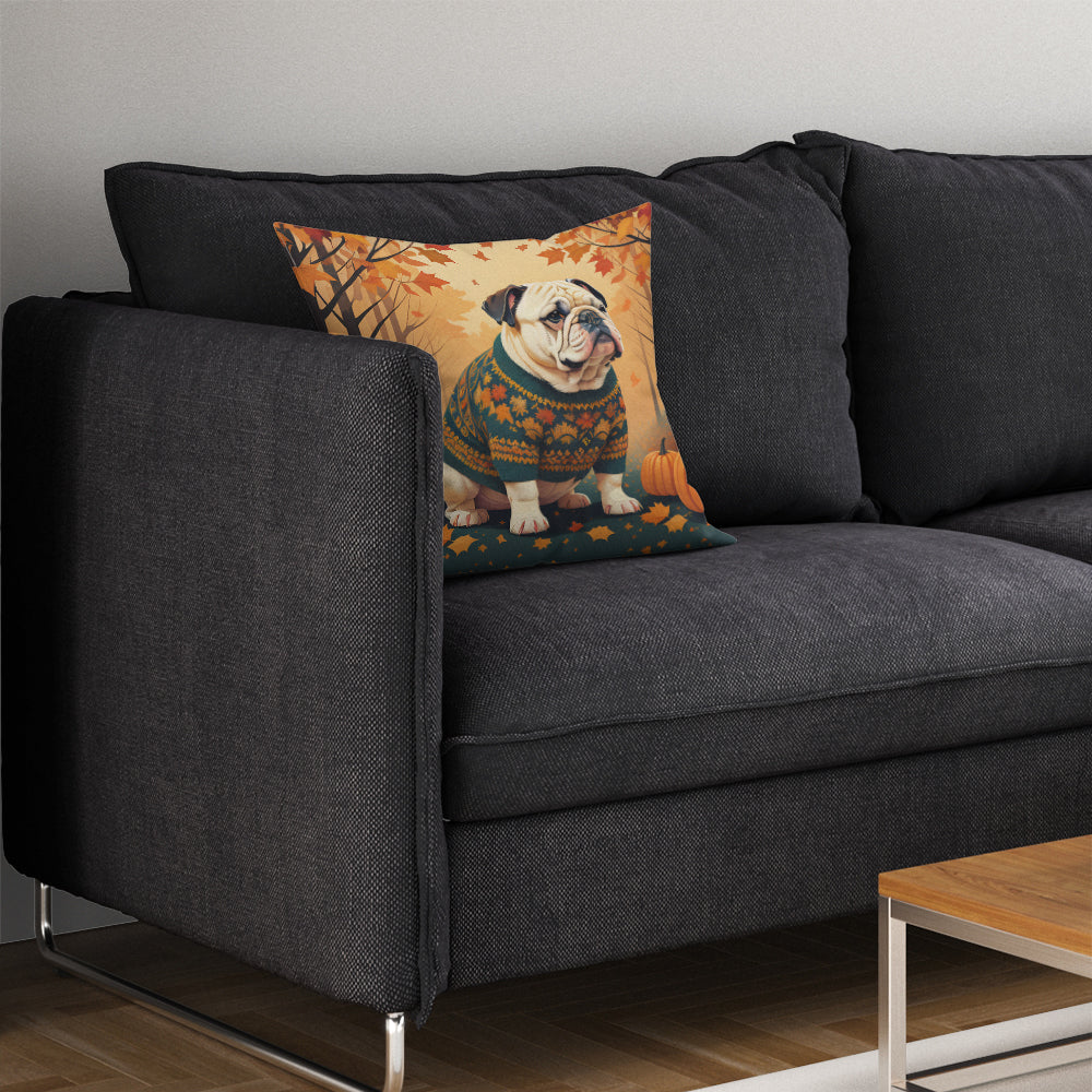 White English Bulldog Fall Throw Pillow-4