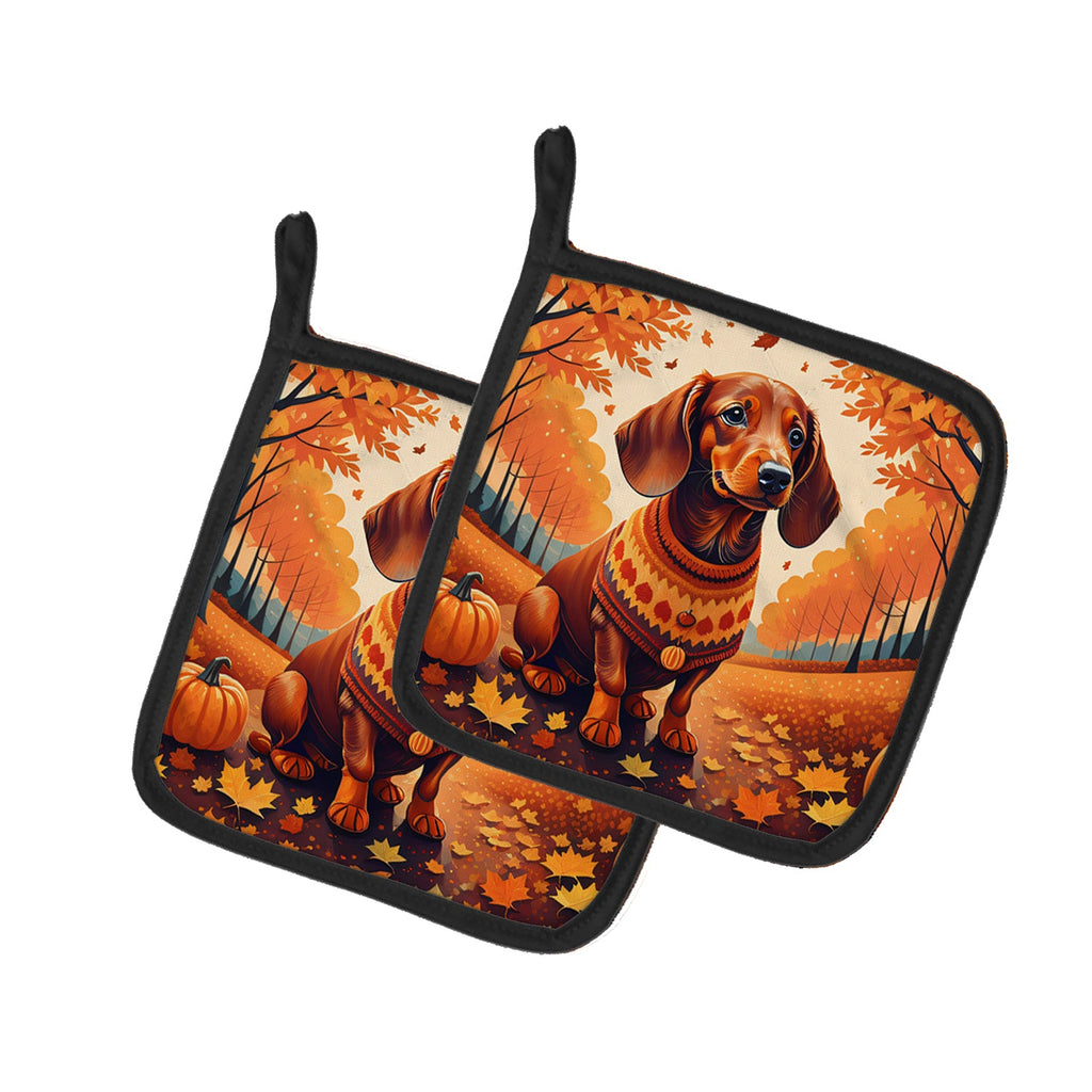 Dachshund Fall Pair of Pot Holders-0