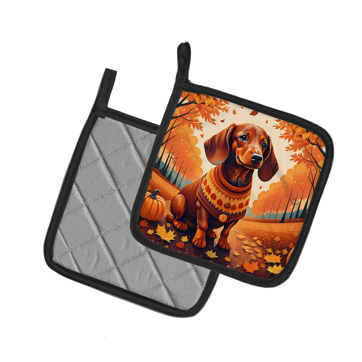 Dachshund Fall Pair of Pot Holders-1