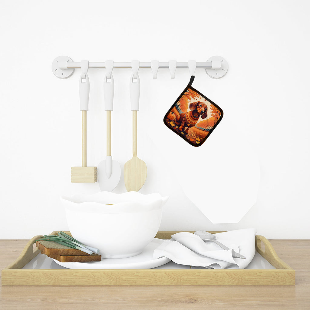 Dachshund Fall Pair of Pot Holders-2