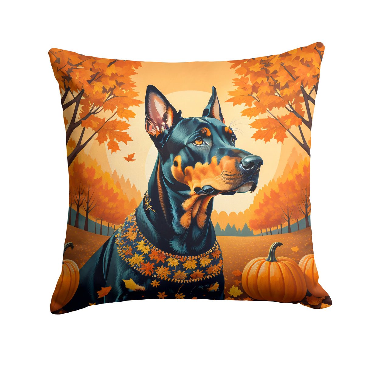 Doberman Pinscher Fall Throw Pillow-0