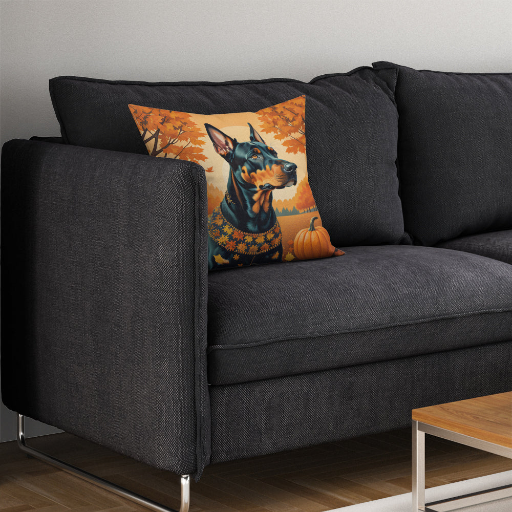 Doberman Pinscher Fall Throw Pillow-4