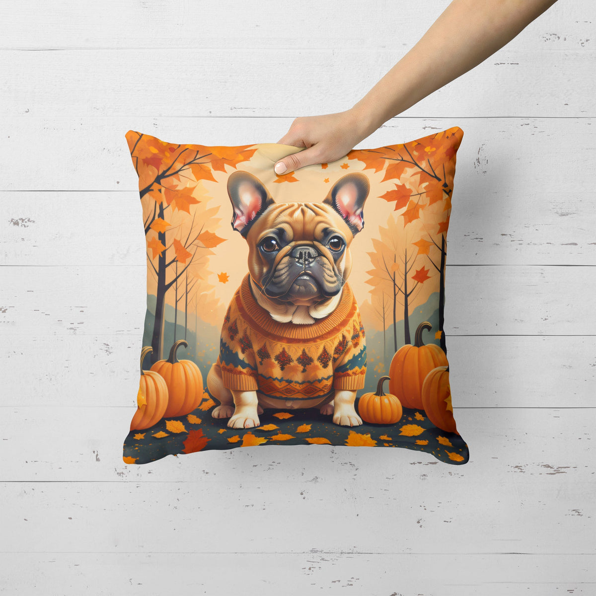 Fawn French Bulldog Fall Throw Pillow-3