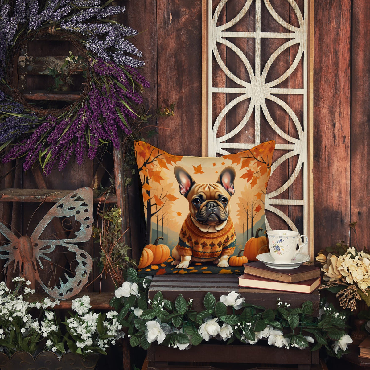 Fawn French Bulldog Fall Throw Pillow-4