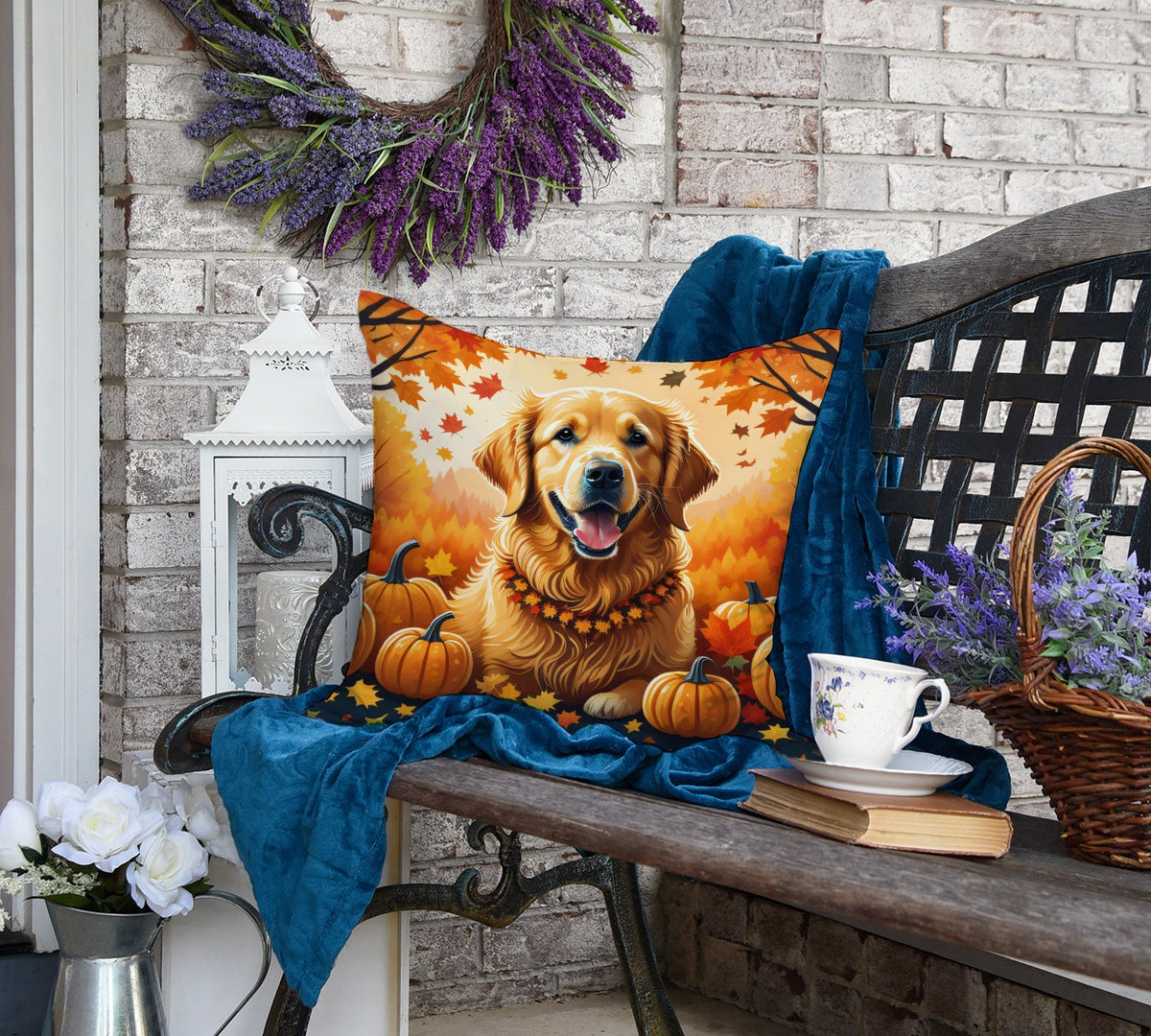 Golden Retriever Fall Throw Pillow-1
