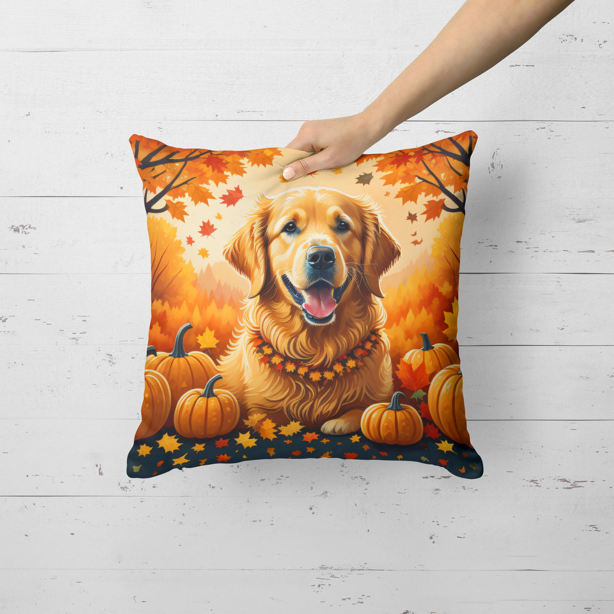Golden Retriever Fall Throw Pillow-3