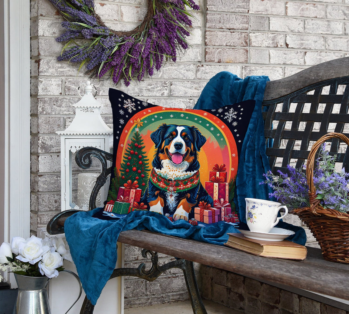 Bernese Mountain Dog Christmas Throw Pillow-3