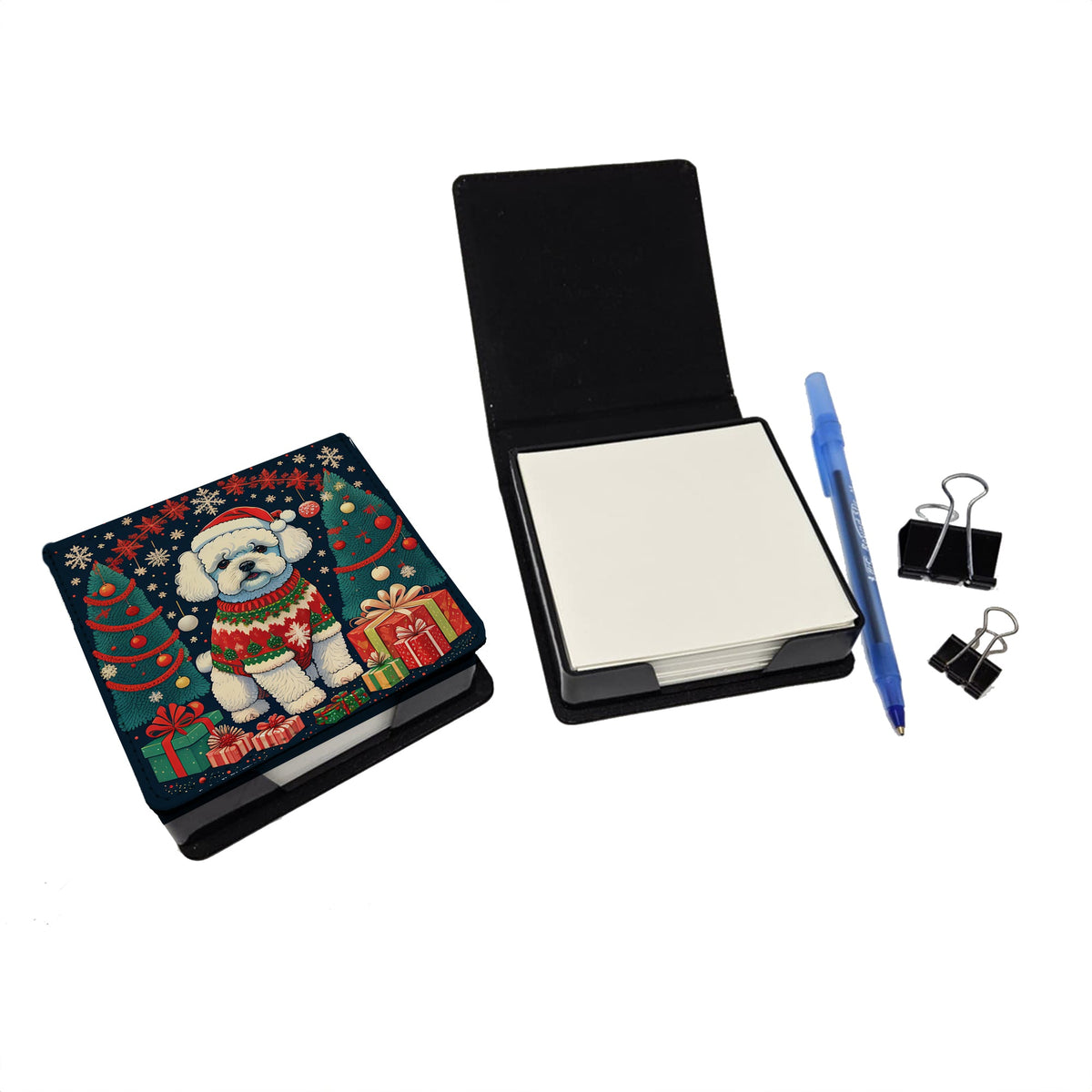 Bichon Frise Christmas PU Leather Note Paper Holder-1