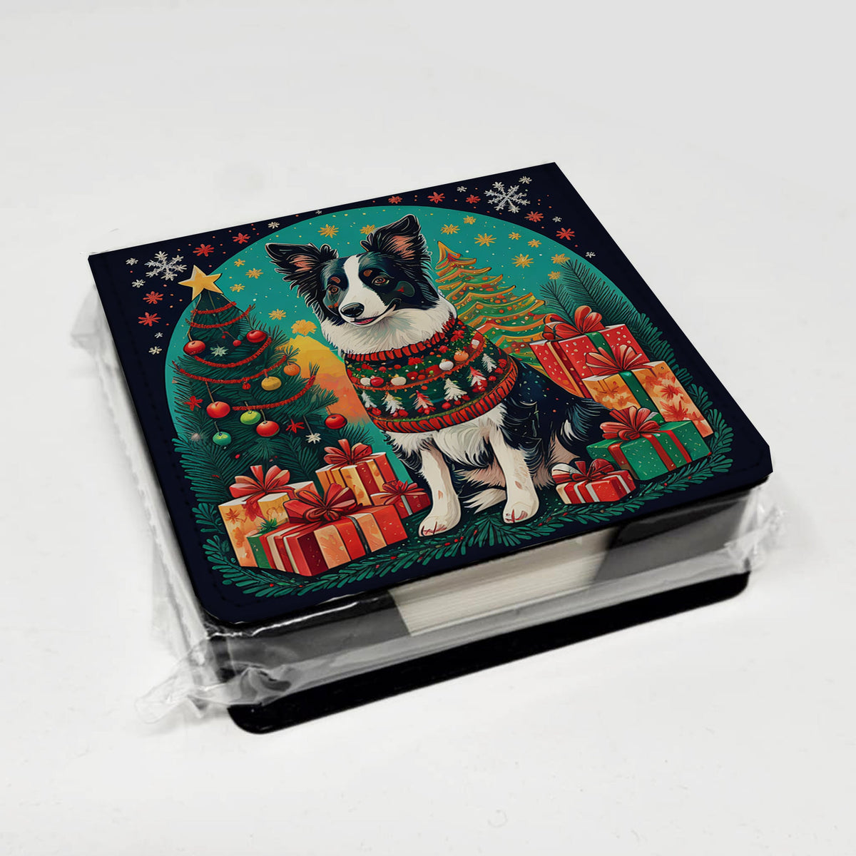 Border Collie Christmas PU Leather Note Paper Holder-3