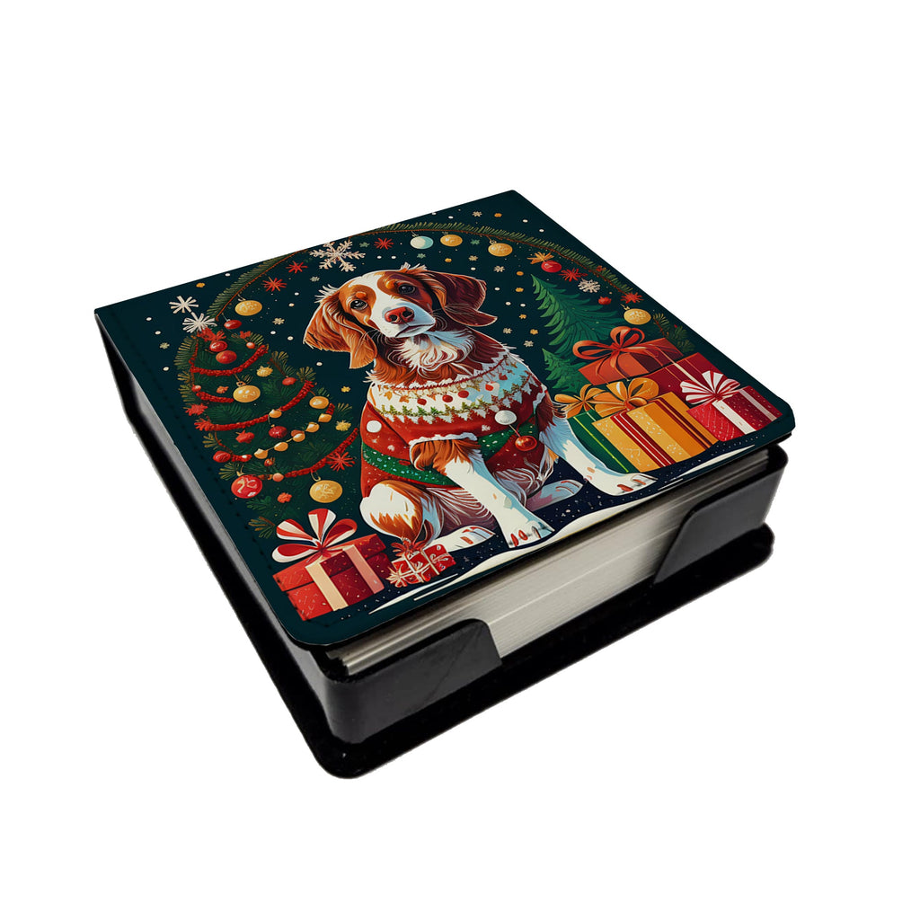Brittany Spaniel Christmas PU Leather Note Paper Holder-0
