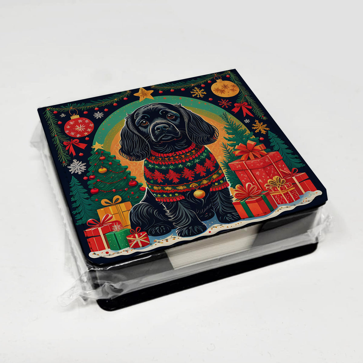Black Cocker Spaniel Christmas PU Leather Note Paper Holder-3