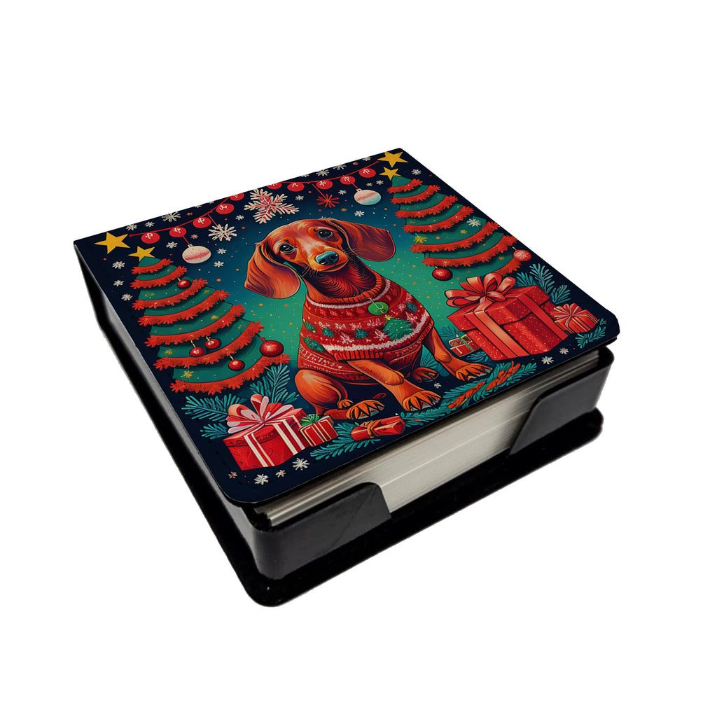 Dachshund Christmas PU Leather Note Paper Holder-0