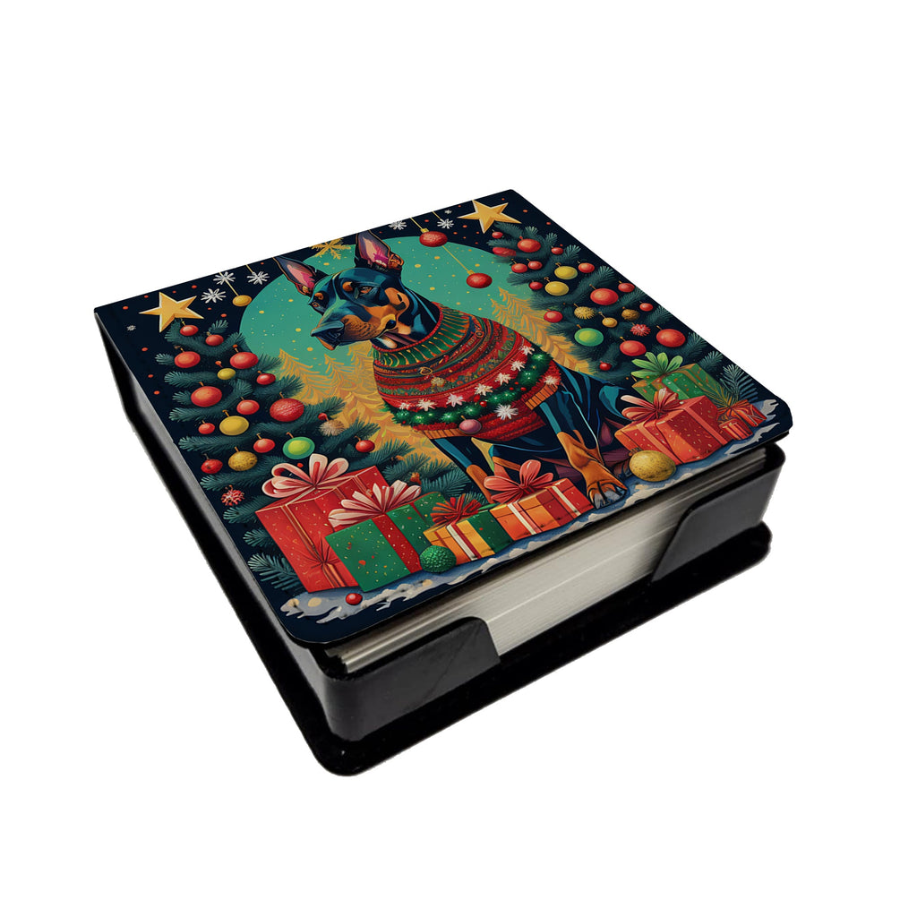 Doberman Pinscher Christmas PU Leather Note Paper Holder-0