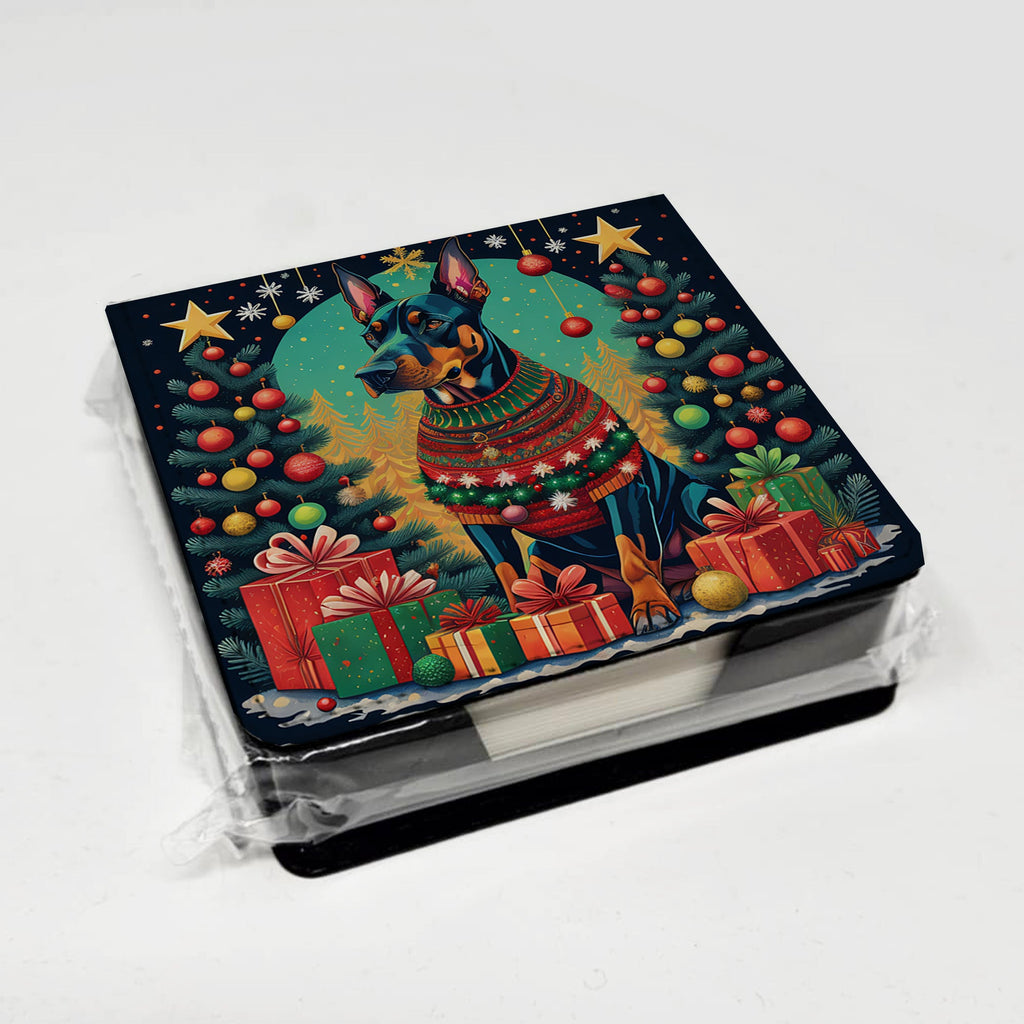 Doberman Pinscher Christmas PU Leather Note Paper Holder-3