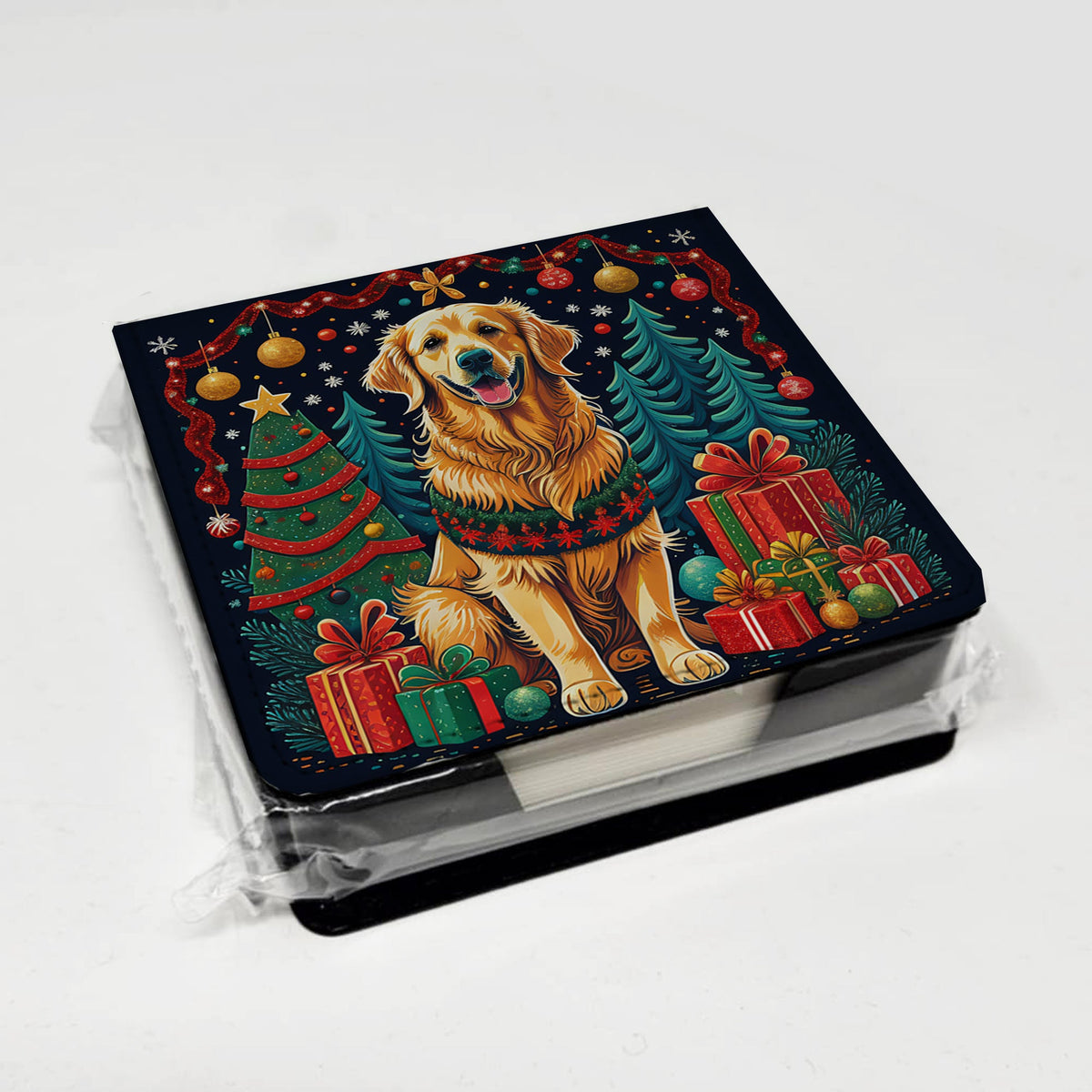Golden Retriever Christmas PU Leather Note Paper Holder-3