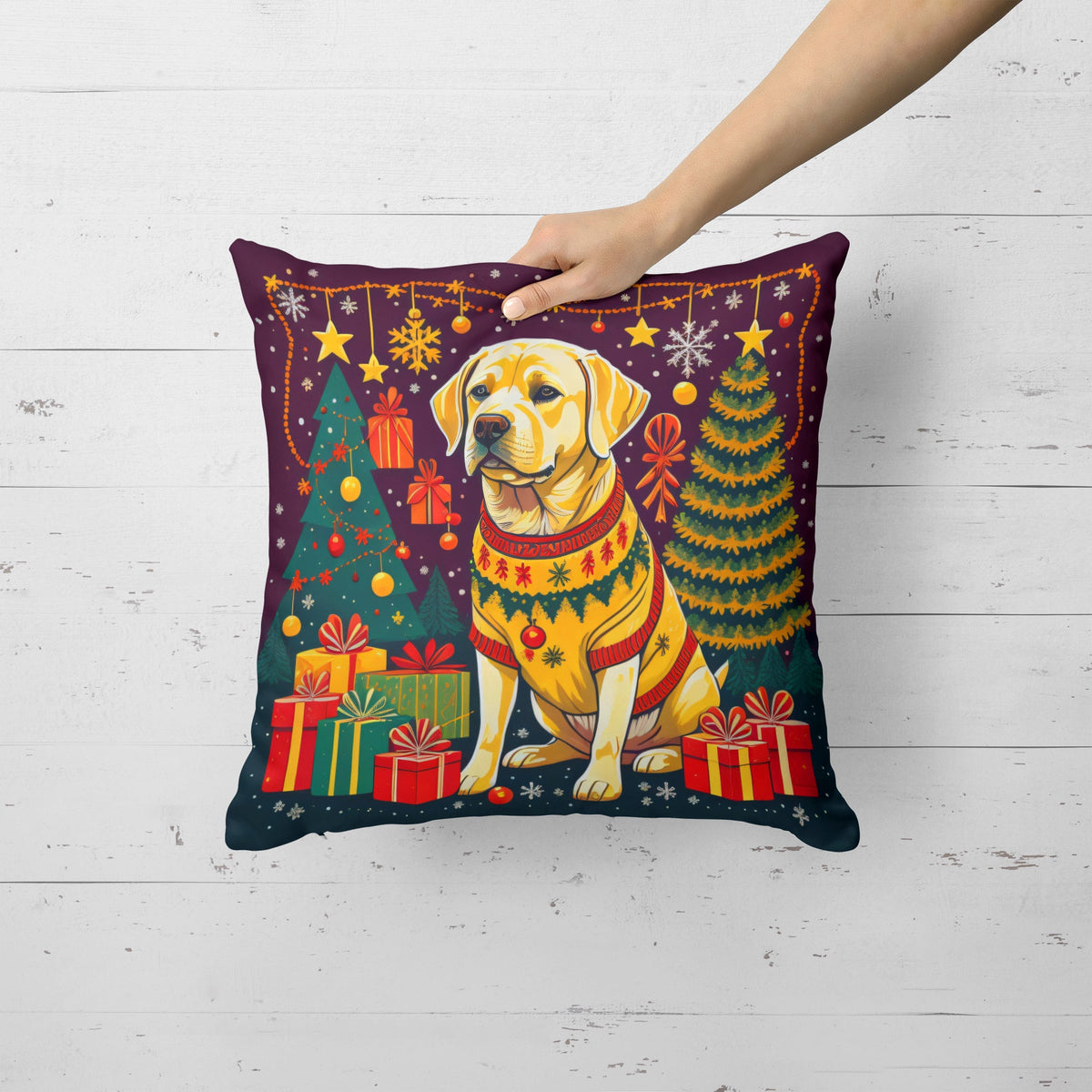 Yellow Labrador Retriever Christmas Throw Pillow-1