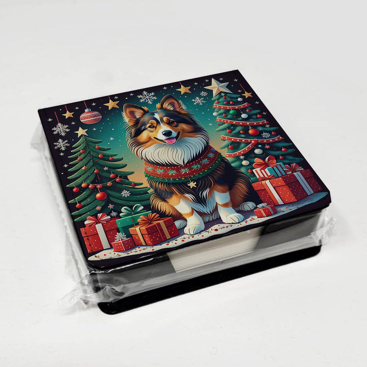 Sheltie Christmas PU Leather Note Paper Holder-3