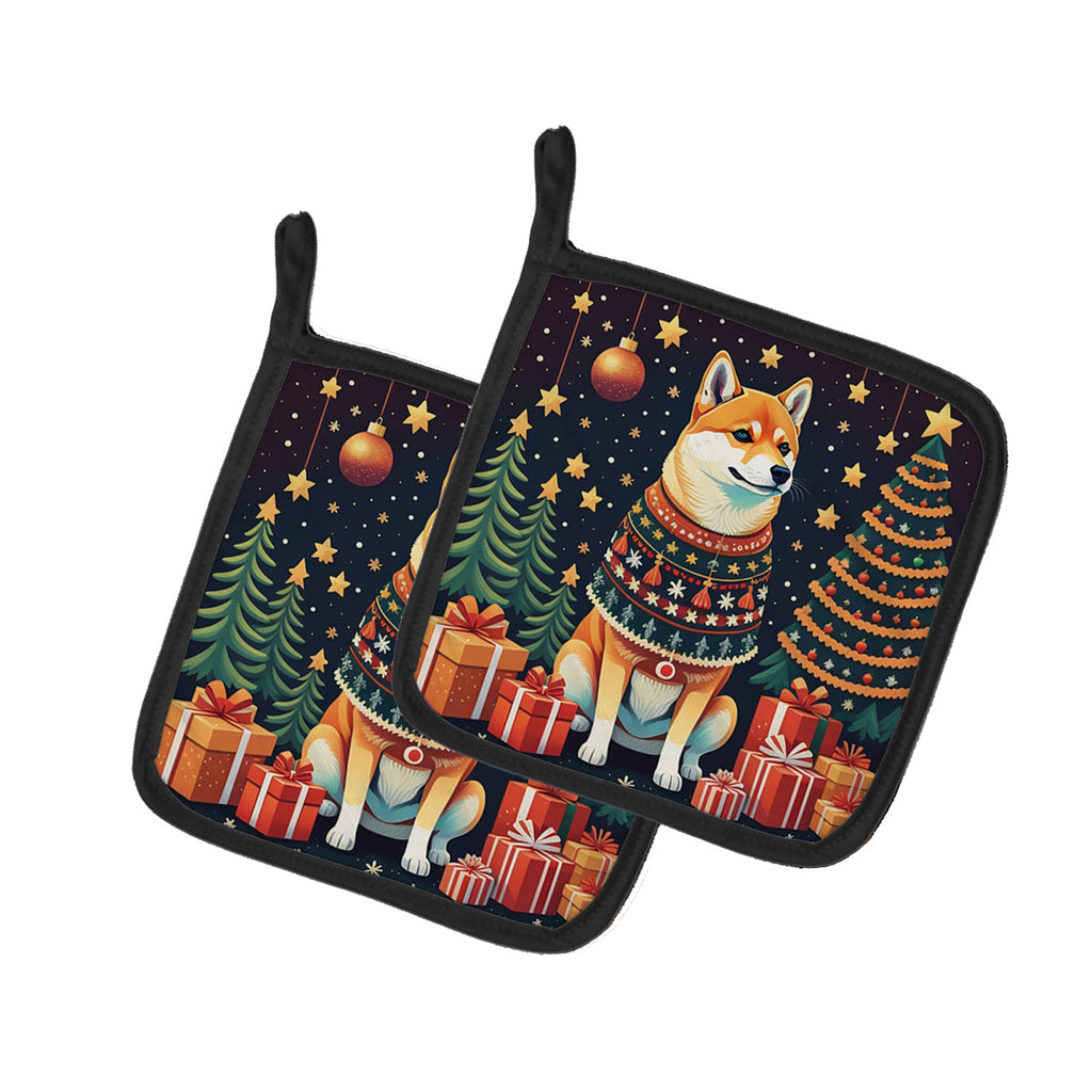 Shiba Inu Christmas Pair of Pot Holders-0