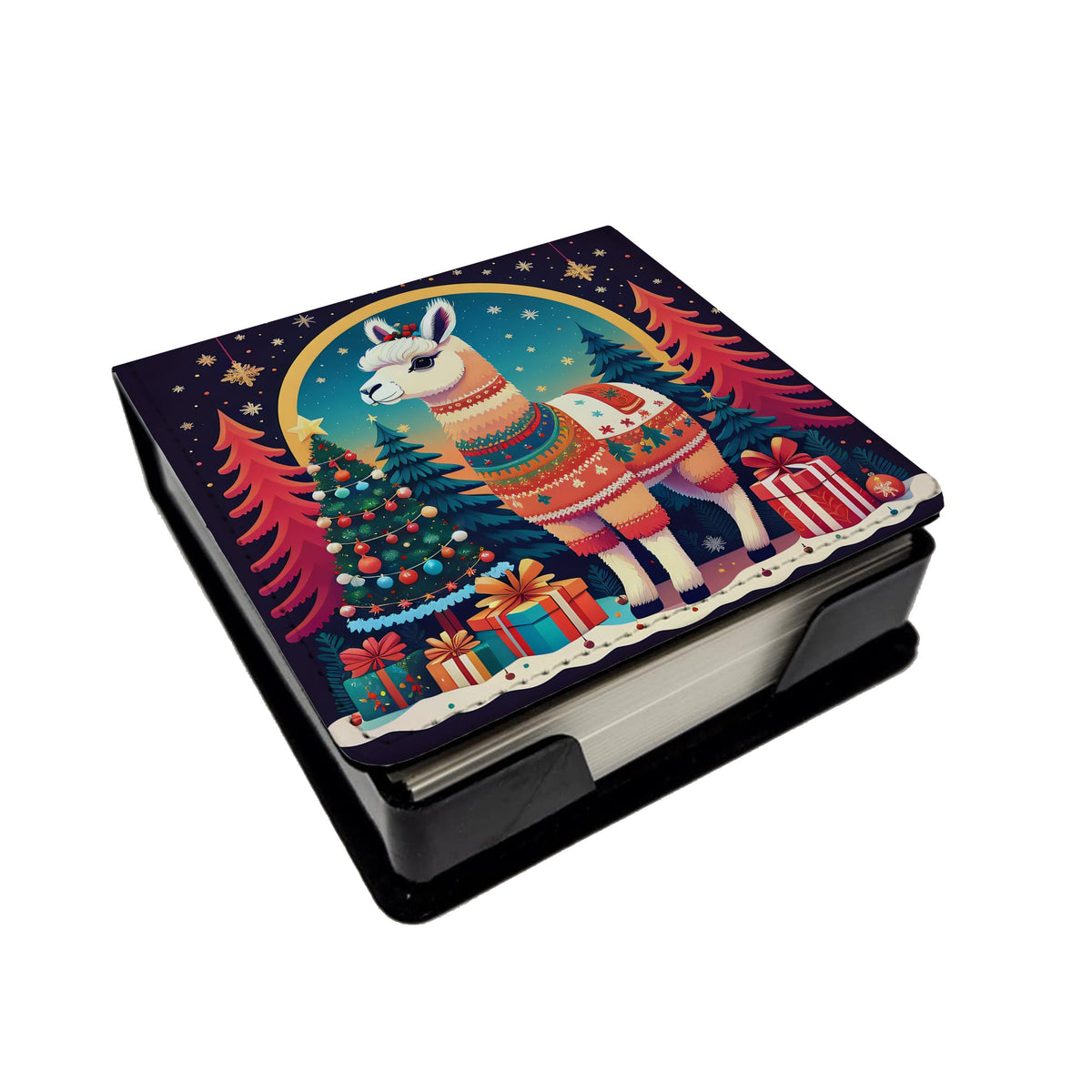 Llama Christmas PU Leather Note Paper Holder-0