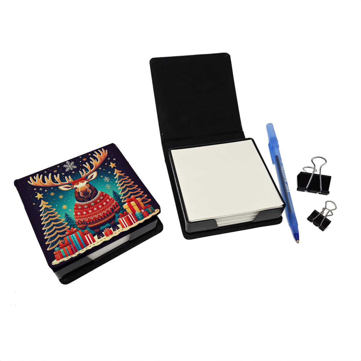 Moose Christmas PU Leather Note Paper Holder-1