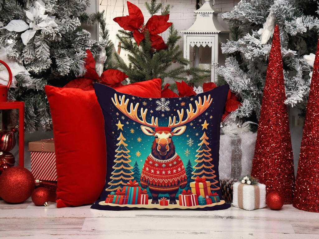 Moose Christmas Throw Pillow-1