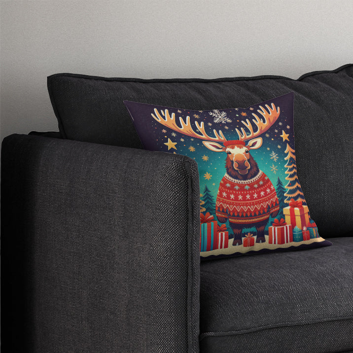 Moose Christmas Throw Pillow-2