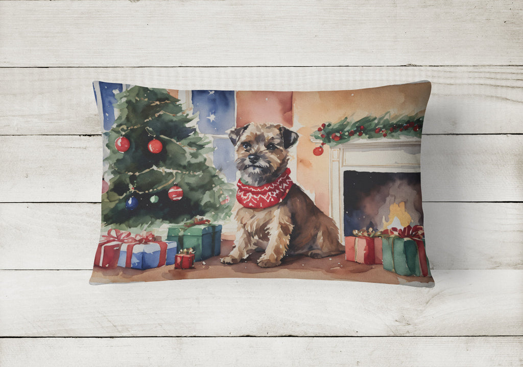 Border Terrier Christmas Throw Pillow-1