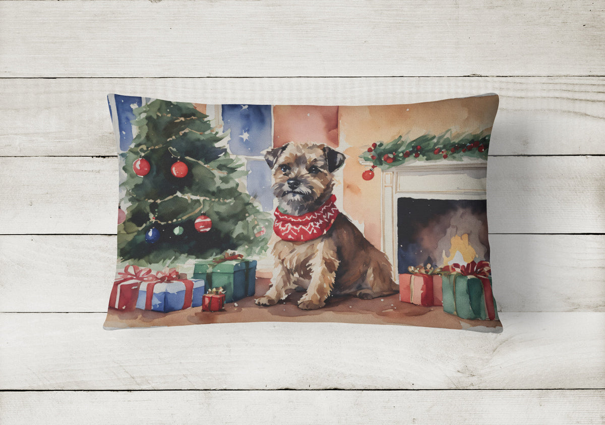 Border Terrier Christmas Throw Pillow-1