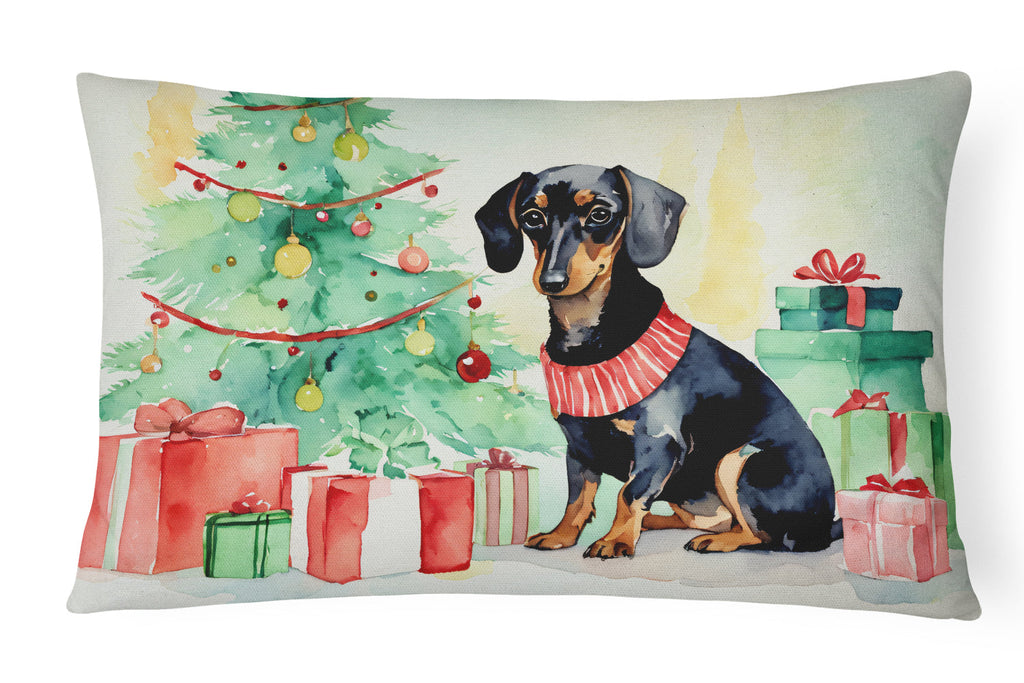 Black and Tan Dachshund Christmas Throw Pillow-0