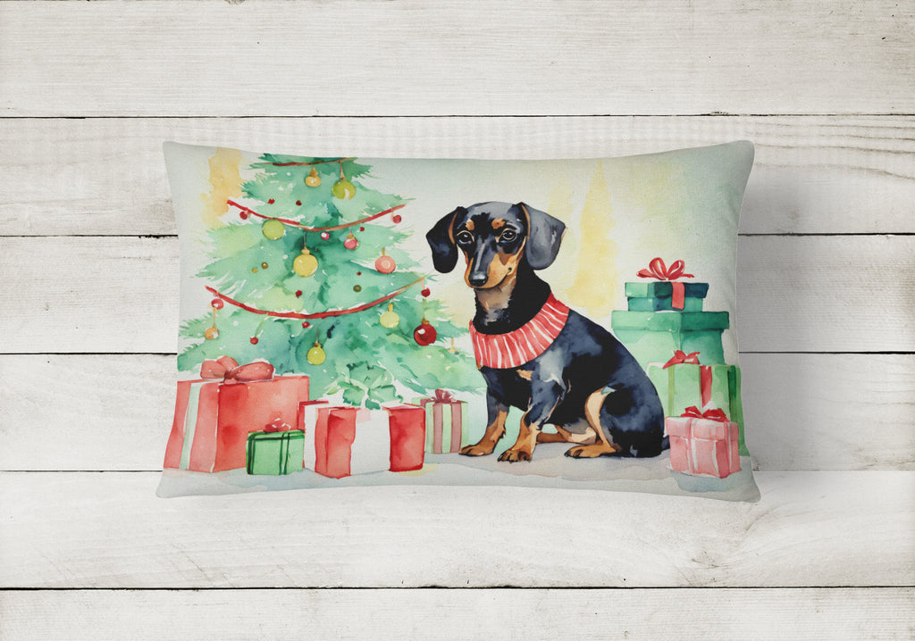 Black and Tan Dachshund Christmas Throw Pillow-1