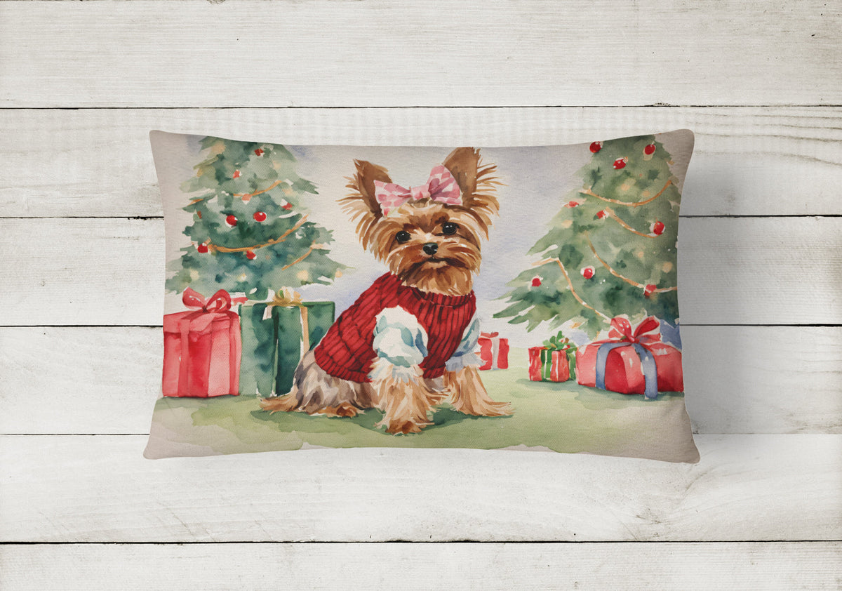 Yorkie Christmas Throw Pillow-1