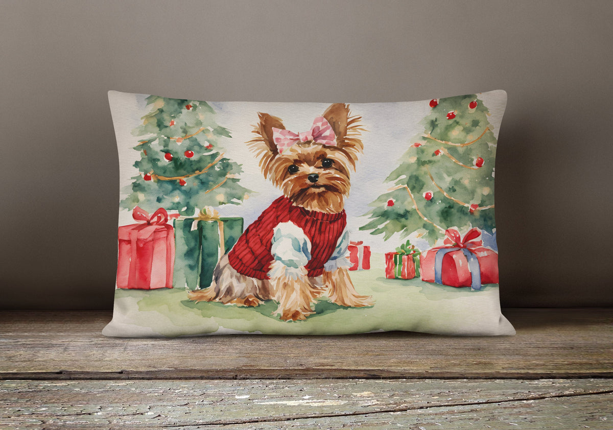 Yorkie Christmas Throw Pillow-3