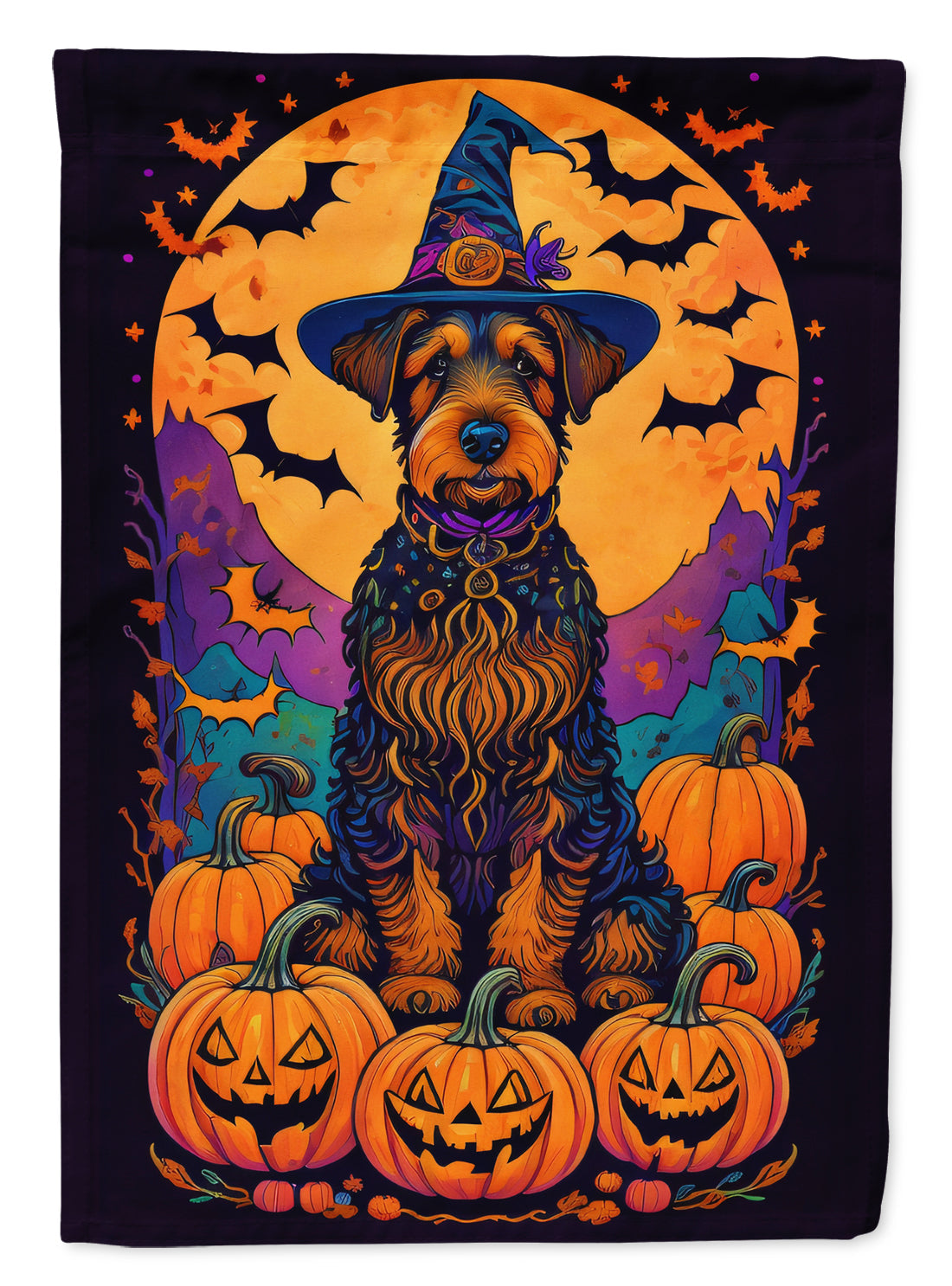 Airedale Terrier Witchy Halloween House Flag-0