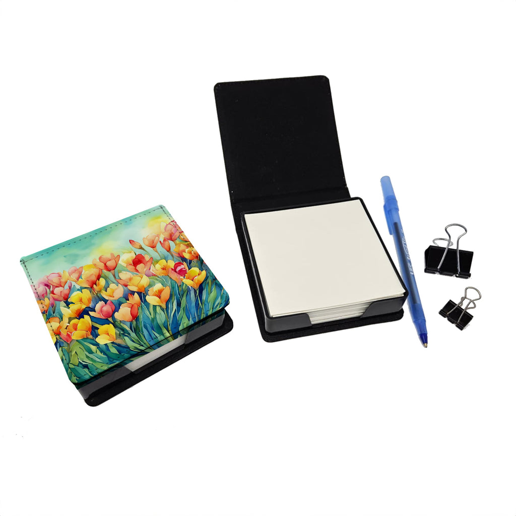 Freesias in Watercolor PU Leather Note Paper Holder-1