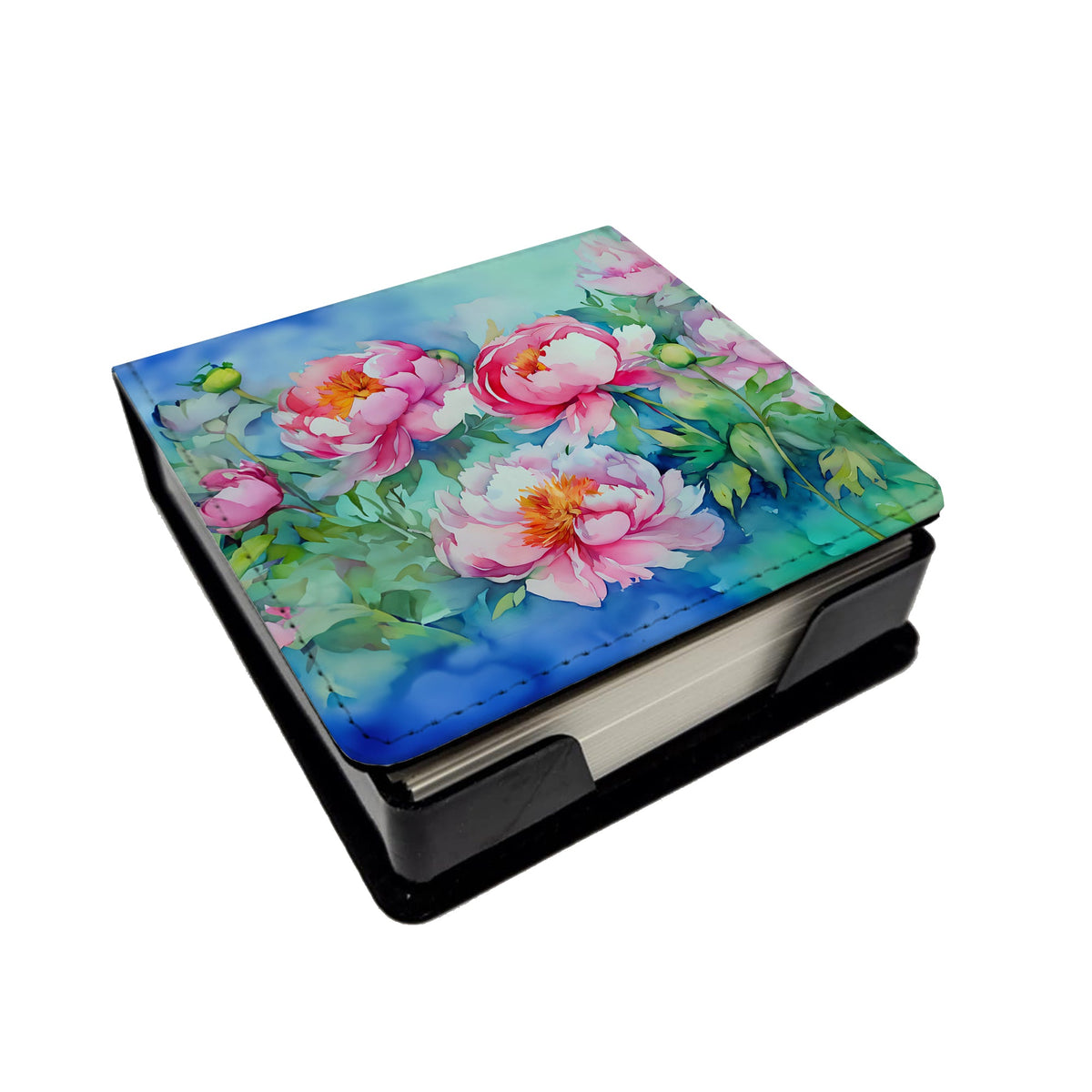 Peonies in Watercolor PU Leather Note Paper Holder-0