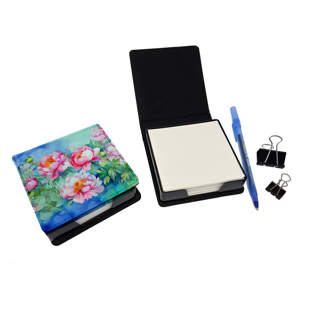Peonies in Watercolor PU Leather Note Paper Holder-1