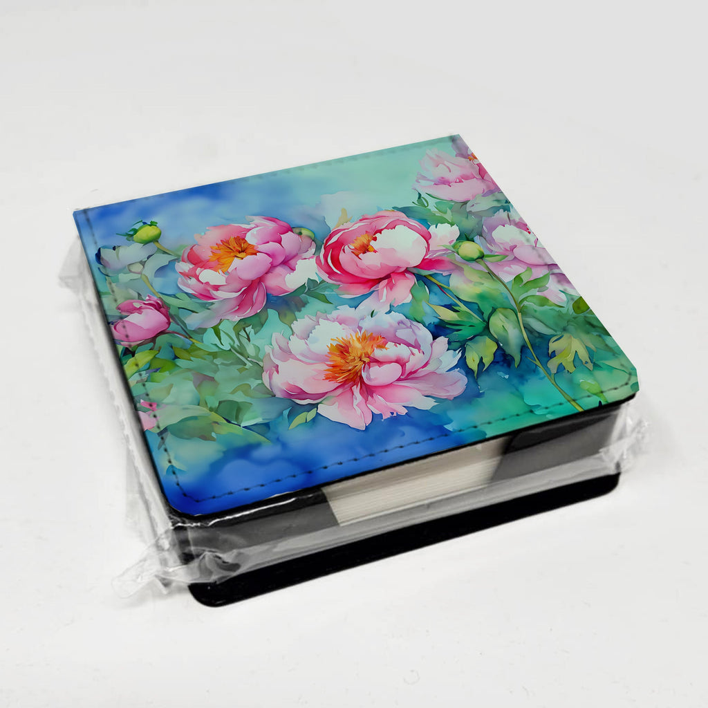 Peonies in Watercolor PU Leather Note Paper Holder-3