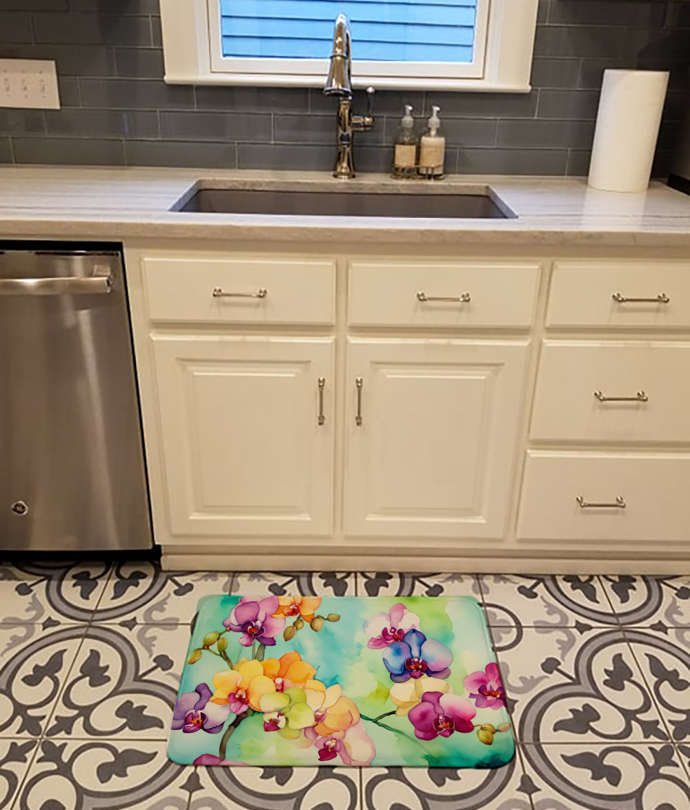 Orchids in Watercolor Memory Foam Kitchen Mat-1