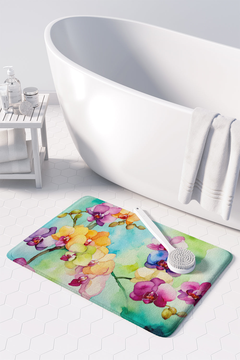 Orchids in Watercolor Memory Foam Kitchen Mat-2