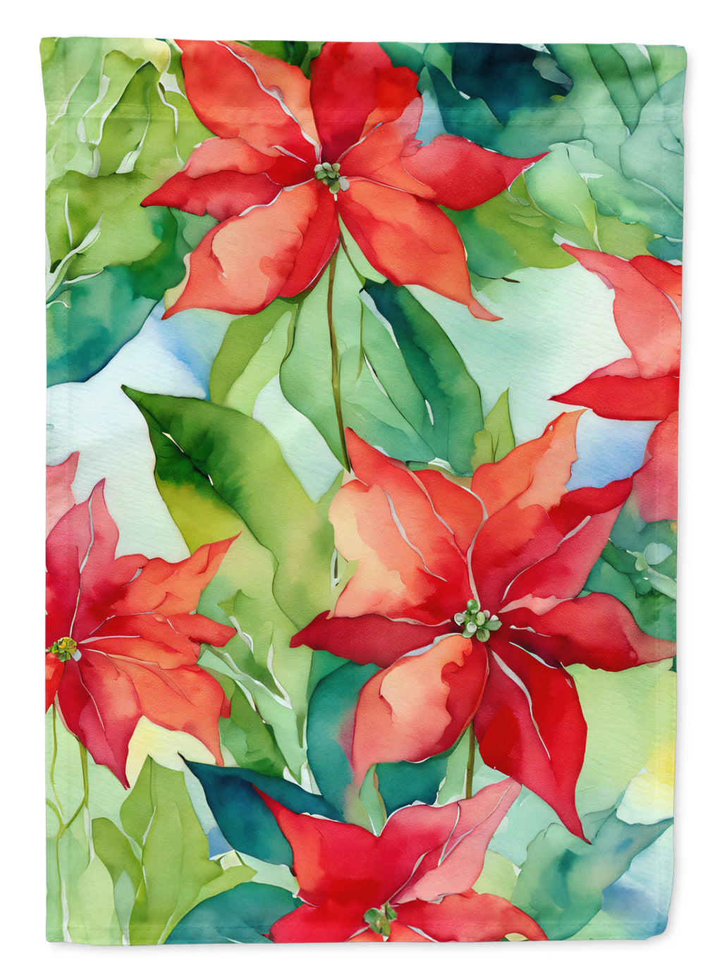 Poinsettias in Watercolor House Flag-0