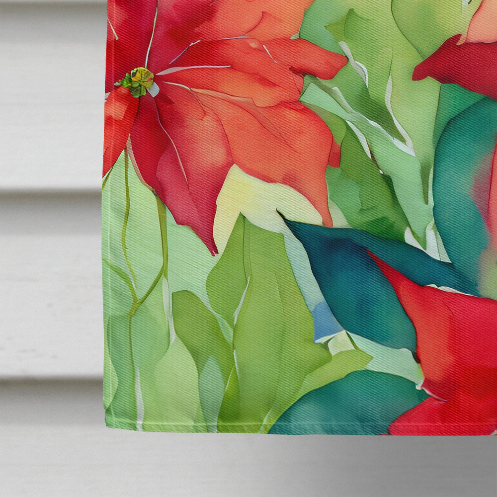 Poinsettias in Watercolor House Flag-3