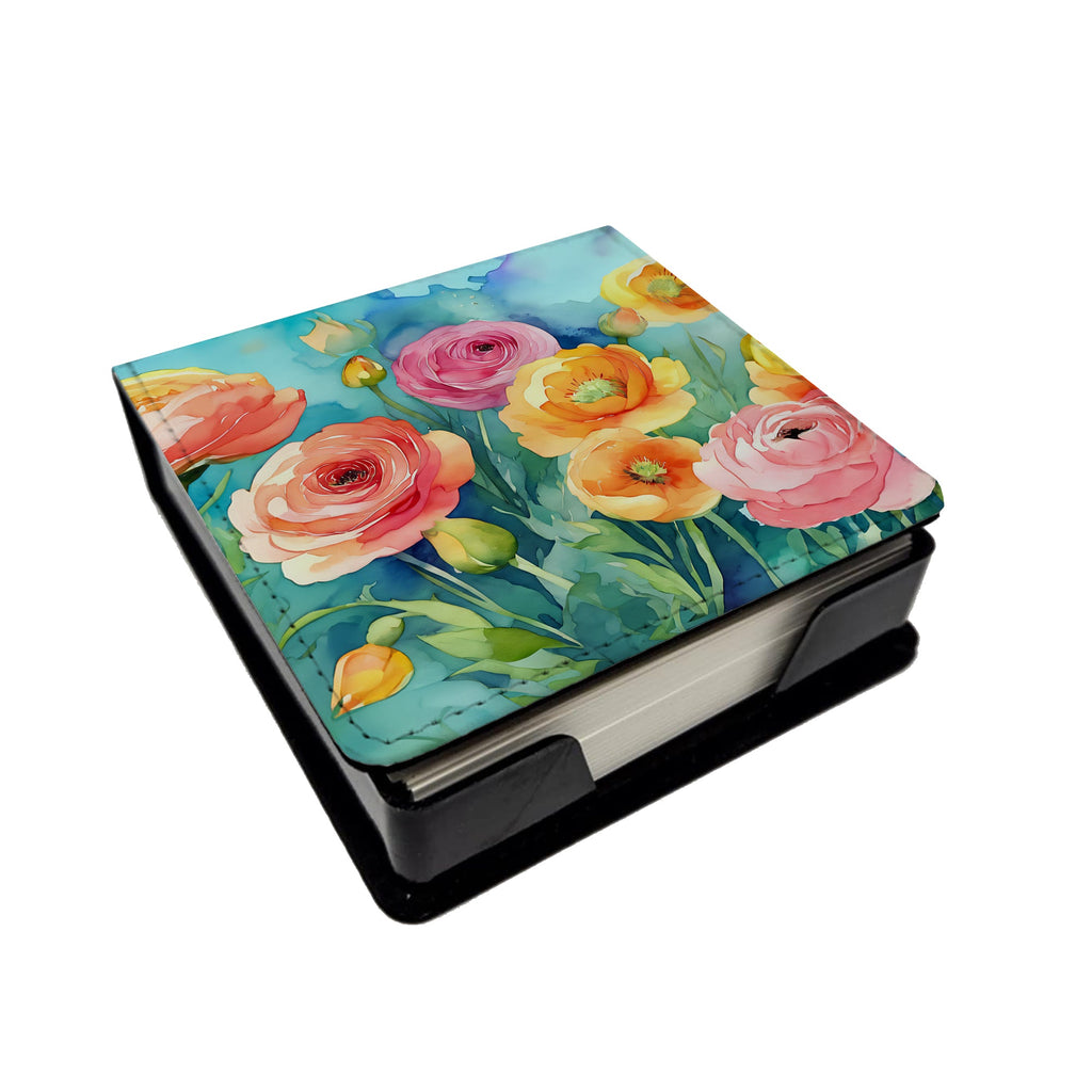 Ranunculus in Watercolor PU Leather Note Paper Holder-0