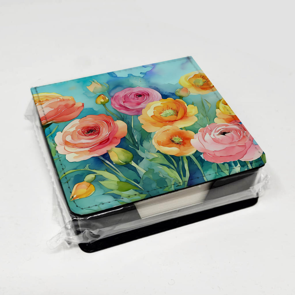 Ranunculus in Watercolor PU Leather Note Paper Holder-3
