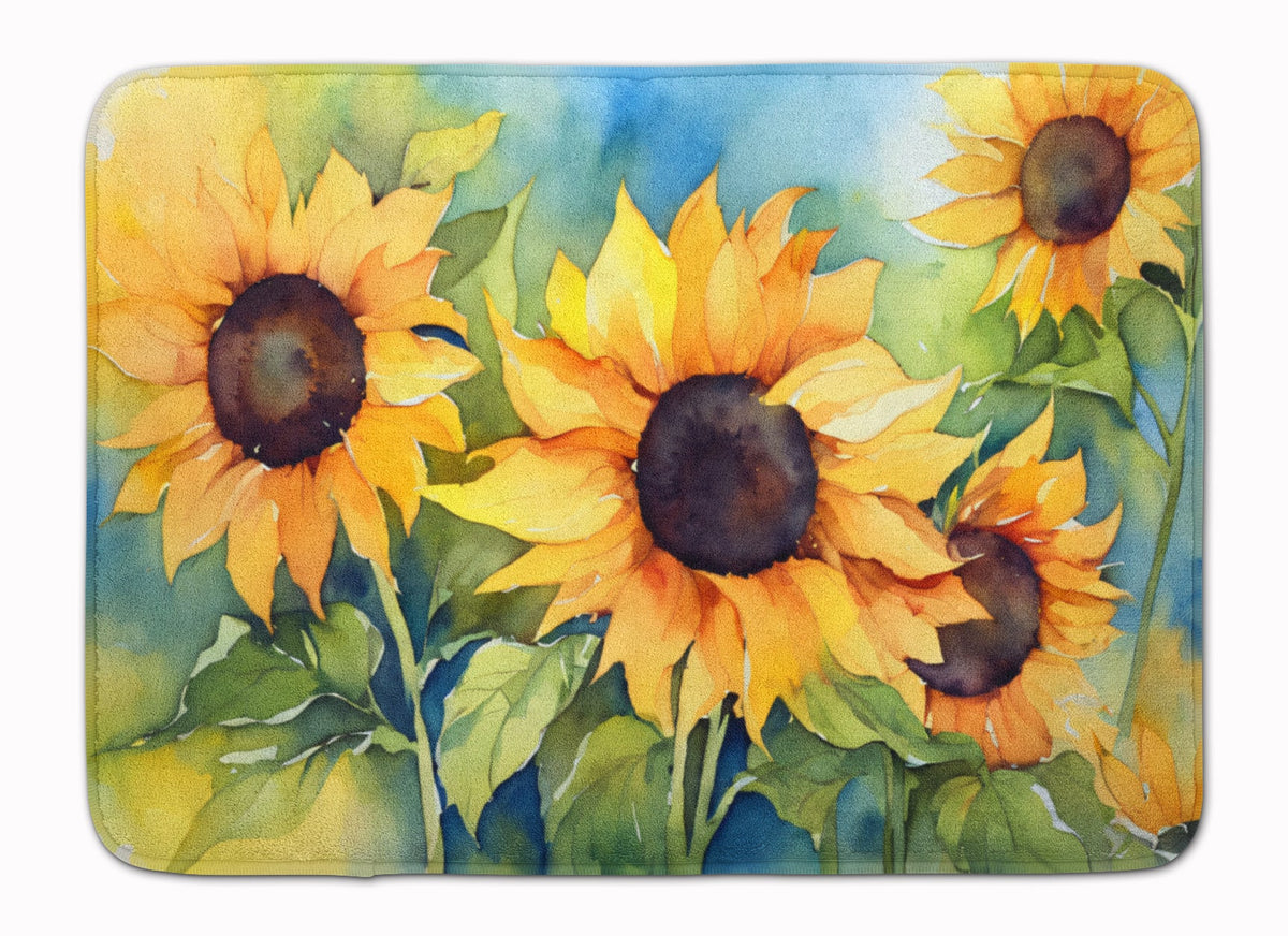 Sunflowers in Watercolor Memory Foam Kitchen Mat-0