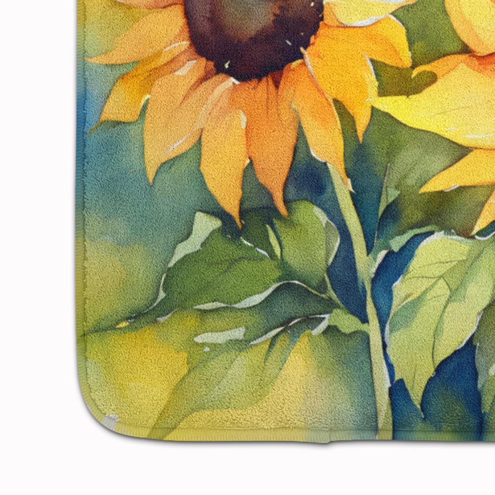 Sunflowers in Watercolor Memory Foam Kitchen Mat-3