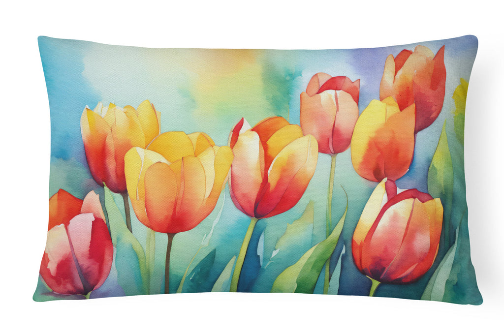 Tulips in Watercolor Throw Pillow-0