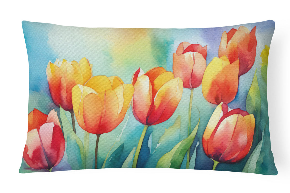 Tulips in Watercolor Throw Pillow-0