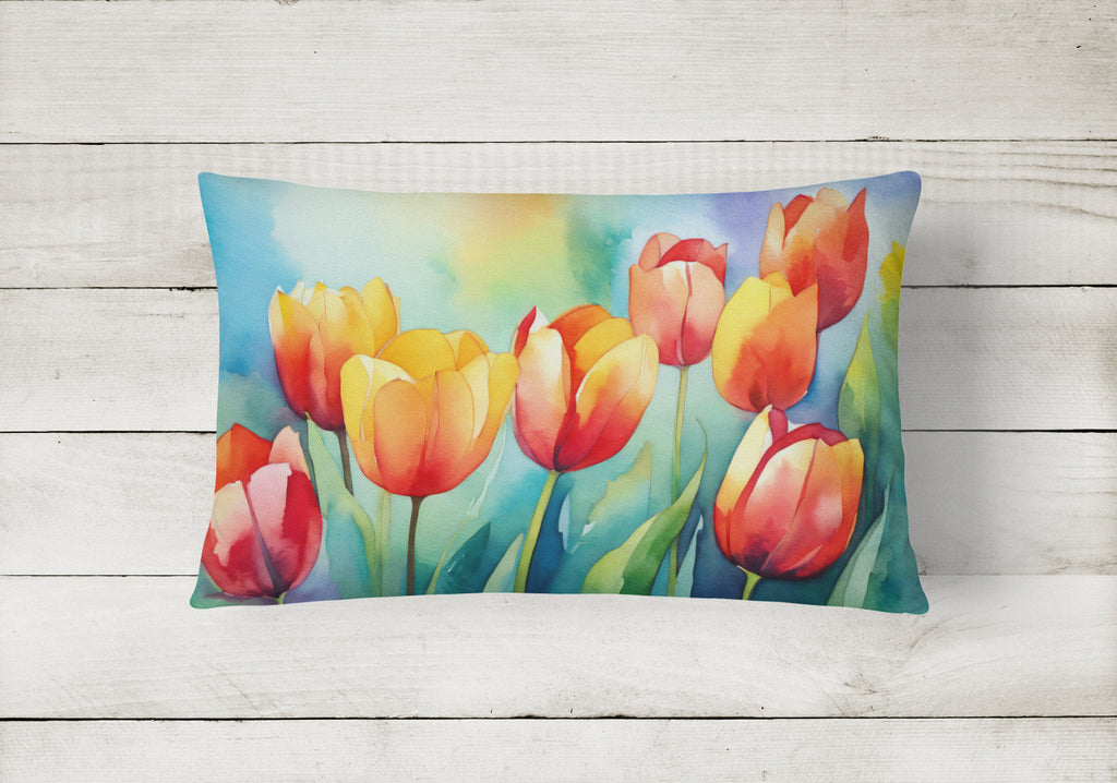 Tulips in Watercolor Throw Pillow-1