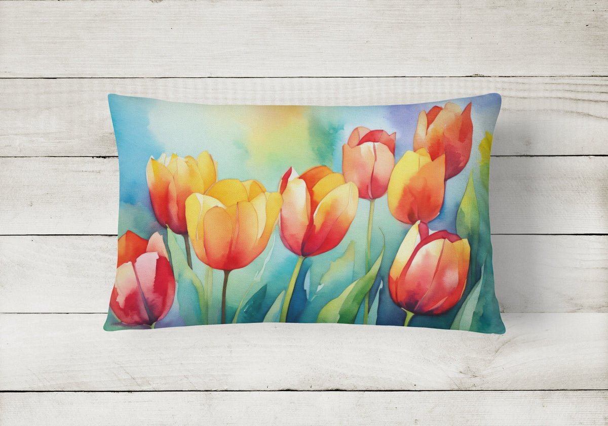 Tulips in Watercolor Throw Pillow-1